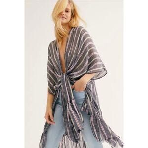 Free People / There She Goes Ruffle Stripe Kimono / Sz OS